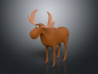 Cartoon Moose 3D Model With Brown Color Large Antlers And Friendly Expression 3d model