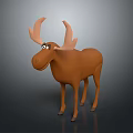 Cartoon Moose 3D Model With Brown Color Large Antlers And Friendly Expression