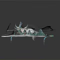 Ethereal Mythical Character With Dragon Like Features And Flowing Blue Ribbons In 3D Model Design