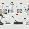 Multiple National Flags Display With Various Flagpole Bases And Platform Designs