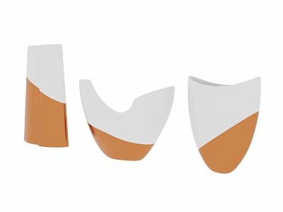 Modern White and Orange Ceramic Flower Vases with Unique Shapes for Home Decoration 3d model