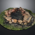 Natural Stone Circle Fire Pit Design With Green Grass Surrounding 3d model