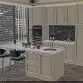 Modern Kitchen Dining Table Set With Marble Countertop Green Bar Stools And White Cabinets 3d model