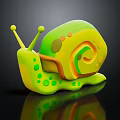 Cartoon Snail Character 3D Model With Green Yellow Spiral Shell And Vibrant Reflection