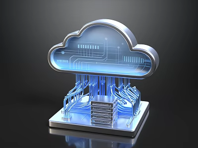 Modern Cloud Server Structure With Blue Lighting Circuit Patterns And Metallic Base 3d model