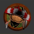 Cartoon Spartan Warrior Game Character With Red White Feather Helmet Sword Shield And Green Base