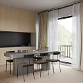Modern Living Dining Room Interior With Open Concept Sofa Dining Table And Large Windows