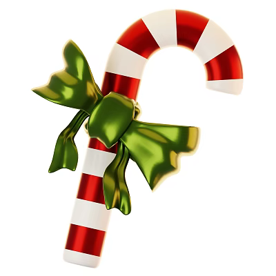 Festive Christmas Ornament Decoration Set With Red White Striped Candy Cane And Green Bow 3d model