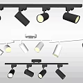 Track Mounted Black and White Downlights and Spotlights with Multiple Illuminating Heads