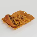 Delicious Sandwich with Juicy Meat and Crispy Fries in Yellow Takeout Container