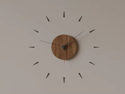 Minimalist Wooden Wall Clock With Circular Dial And Black Hour Markers 3d model