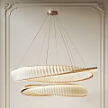 Modern Double Ring Ceiling Pendant Light With Gold Frame And White Striped Shade