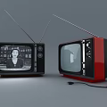 Vintage Television Set With Red Black Exterior Classic Knobs Antenna And Retro Design Details