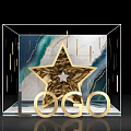 Photo Check In Spot With Transparent Cube Gold Star Teal Marble Background And Gold LOGO