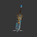 Fantasy Weapon Design With Blue Crystal Accents Golden Hilt And Round Base