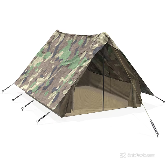 Camouflage Camping Tent With Mesh Door And Stakes For Outdoor Adventures 3d model 