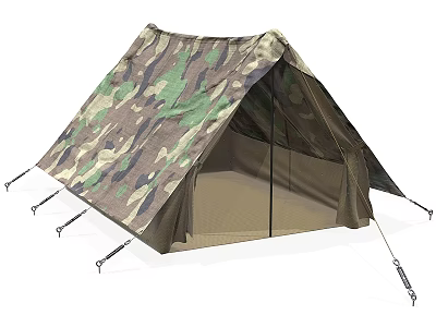 Camouflage Camping Tent With Mesh Door And Stakes For Outdoor Adventures 3d model