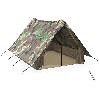 Camouflage Camping Tent With Mesh Door And Stakes For Outdoor Adventures 3d model