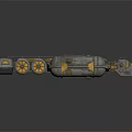 Steampunk Mechanical Vehicle With Multiple Wheels Pipes And Gold Accents