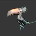 3D Toucan Character With Vibrant Orange Black Beak Grey Body And Blue Feet