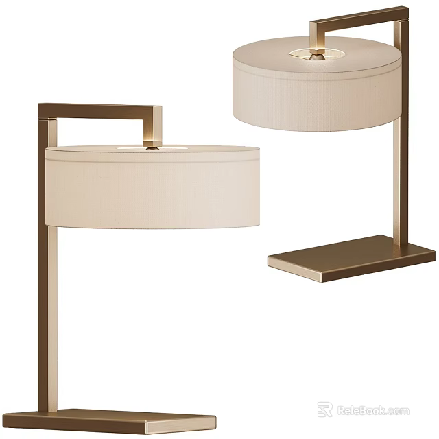 Modern Table Lamp With Gold Metal Base And Beige Fabric Shade 3d model 