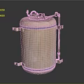 White Cylindrical Tank With Blue Stripes And Metal Brackets Valve Design