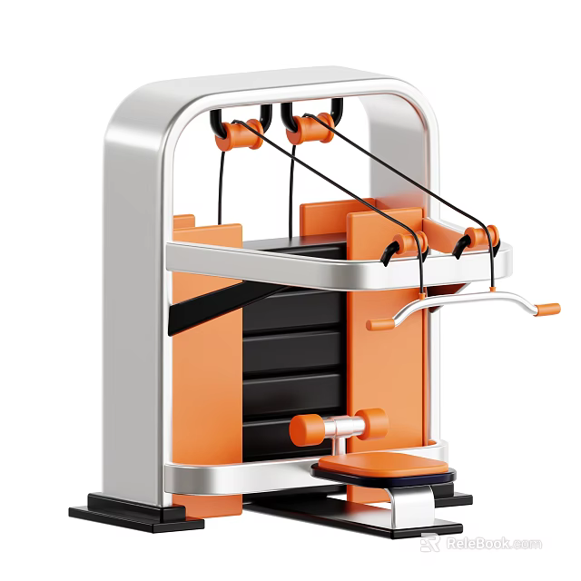 Silver and Orange Multifunctional Fitness Equipment With Cables Handles and Pedals for Strength Training 3d model 