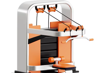 Silver and Orange Multifunctional Fitness Equipment With Cables Handles and Pedals for Strength Training 3d model