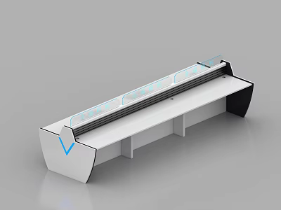 Modern Elongated Office Desk With White Black Frame And Blue Accent Lines Sleek Tabletop 3d model