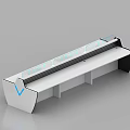 Modern Elongated Office Desk With White Black Frame And Blue Accent Lines Sleek Tabletop