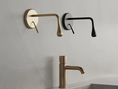 Elegant Wall Mounted and Countertop Faucets with Golden and Black Finishes 3d model