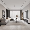Modern Living and Dining Room Interior With Sofa Coffee Table and TV Wall