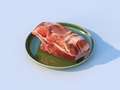 Fresh Tender Raw Meat Ribs Placed On Green Ceramic Plate 3d model