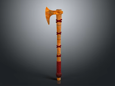 Traditional Handcrafted Axe With Wooden Handle And Red Bindings Orange Head 3d model