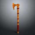 Traditional Handcrafted Axe With Wooden Handle And Red Bindings Orange Head