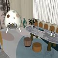 Modern Casual Sofa Combination Eggshell Sofa Table and Chair Combination 3d model