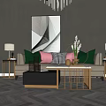Light Luxury Double Sofa Coffee Table Combination 3d model