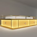 Luxurious Jewelry Store Display Counter With Golden Finish Glass Top And Decorative Diamond Shaped Patterns