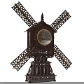 Antique Windmill Shaped Wooden Carved Standing Clock With Intricate Frame Design