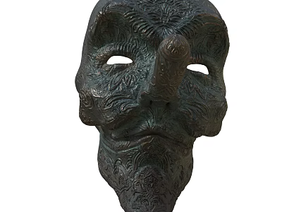 Intricate Bronze Mask With Detailed Carvings And Artistic Decorative Design 3d model