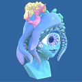 Blue Ocean Creature Character With Spiral Eye Coral And Sponge Head Decorations