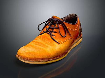 Casual Leather Shoes With Orange Brown Upper And Black Laces For Daily Use 3d model