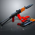 Tactical Assault Rifle With Orange Black Components Red Magazines And Accessories 3d model