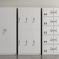 White Storage Lockers With Different Designs Including Double Door And Multi Compartment Units 3d model