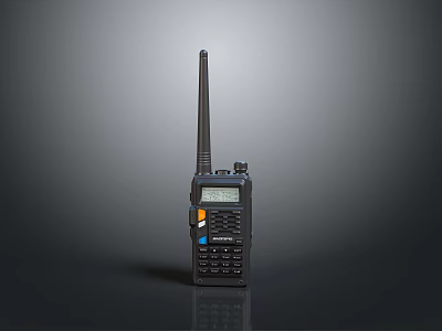 Black Portable Walkie Talkie With Long Antenna Digital Display And Control Buttons 3d model