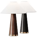 Two Stylish Table Lamps With White Shades And Walnut Black Wooden Conical Bases