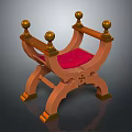 Vintage Wooden Leisure Chair With Red Cushion Golden Balls And Carved Design