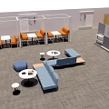 Modern Public Office Space With Multiple Seating Areas Sofa Tables Partitions And Green Plants