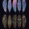 Painted feather peacock feather feather decoration hollow carved feather silhouette 3d model