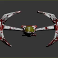 Futuristic Red And White Cosmic Spaceship With Multiple Thrusters And Sleek Wings